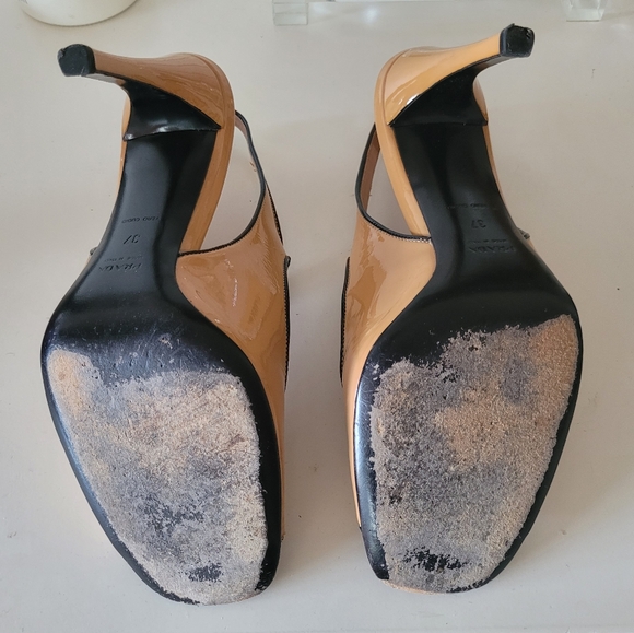 PRADA Peep Toe Leather Slingback Sandals - Picture 5 of 14